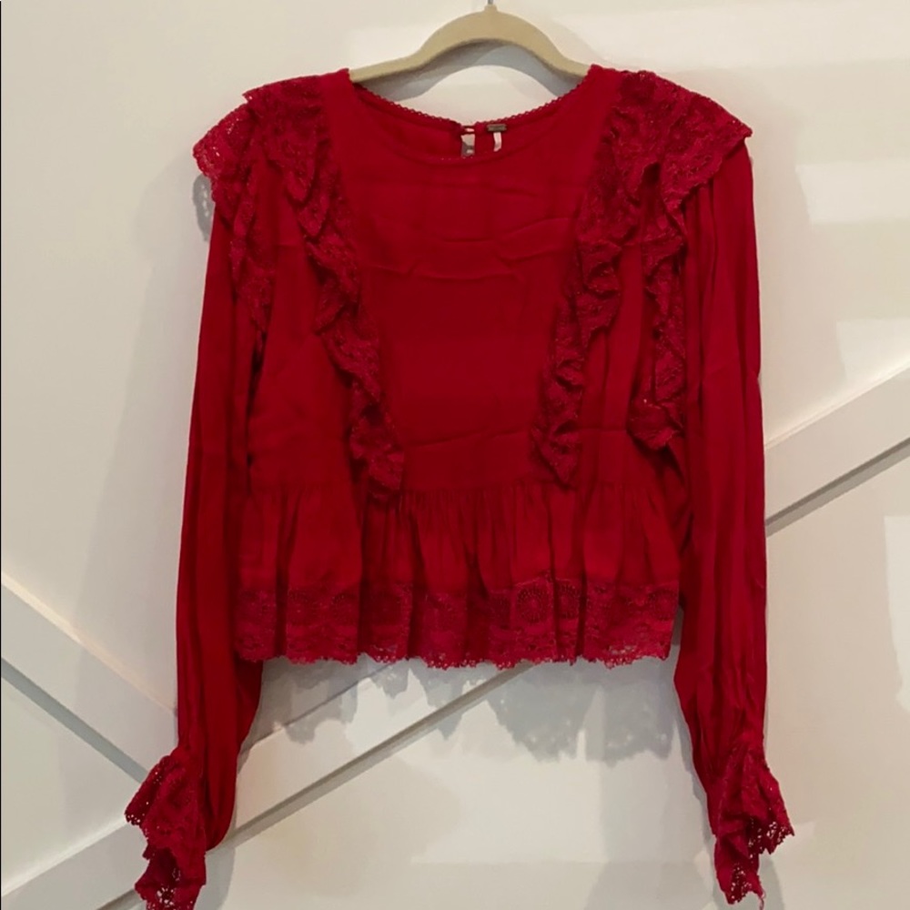 Free People Red Lace Top